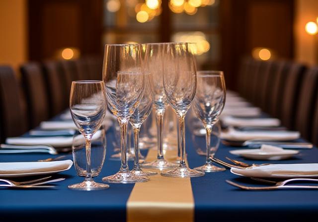 Sophisticated corporate Christmas dinner setup with elegant decor