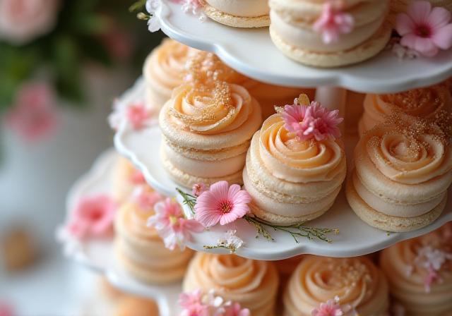 Elegant multi-tiered wedding dessert display
