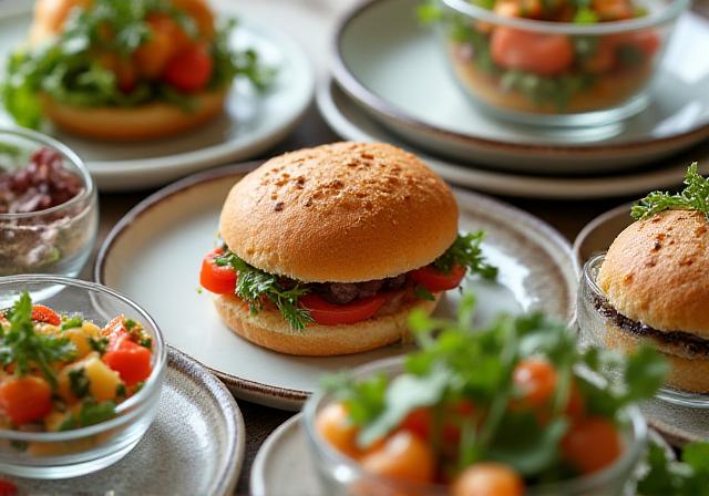Artistically arranged corporate lunch buffet with fresh ingredients