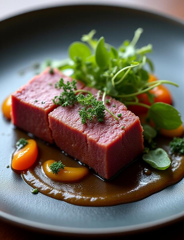 Perfectly seared Wagyu beef with seasonal garnishes