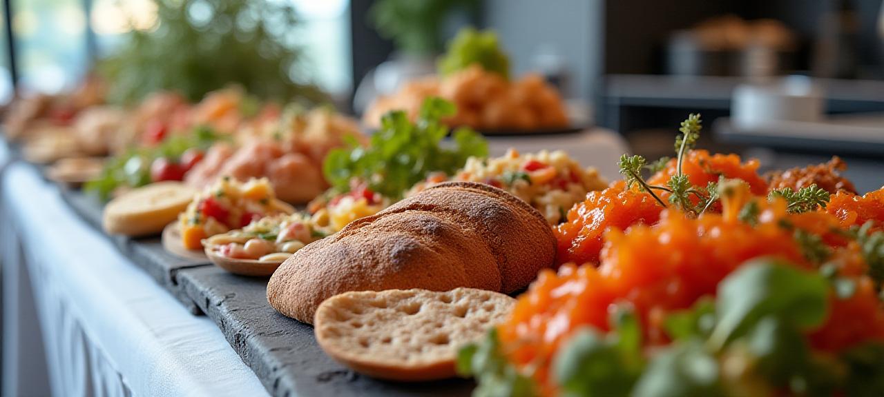 Luxury buffet spread with variety of salads and meats