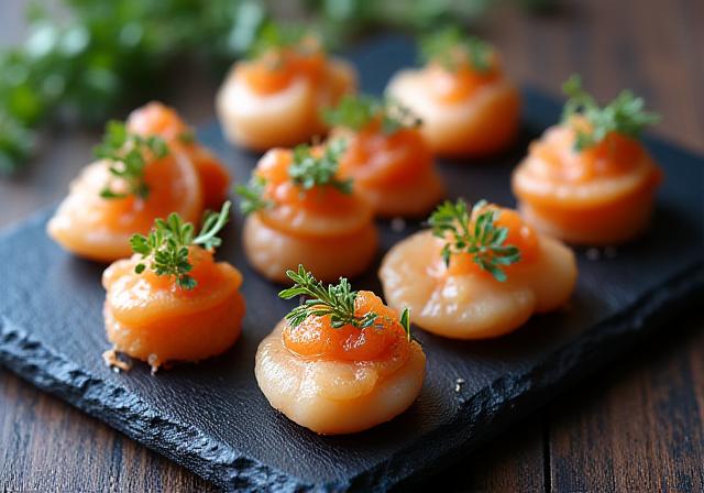 Artistically arranged bite-sized canapes