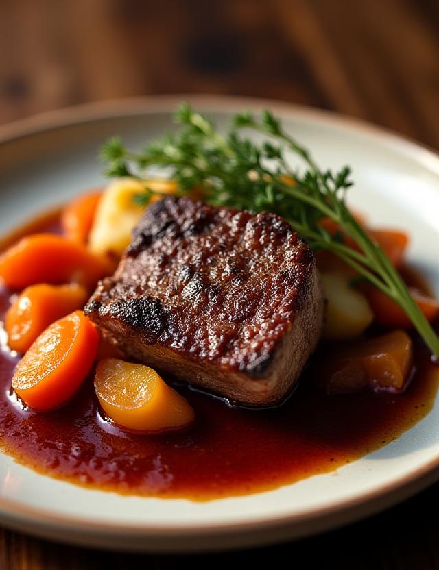 Slow-roasted lamb shoulder with roasted vegetables