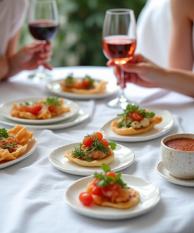 A luxury wedding tasting session with wine and appetizers